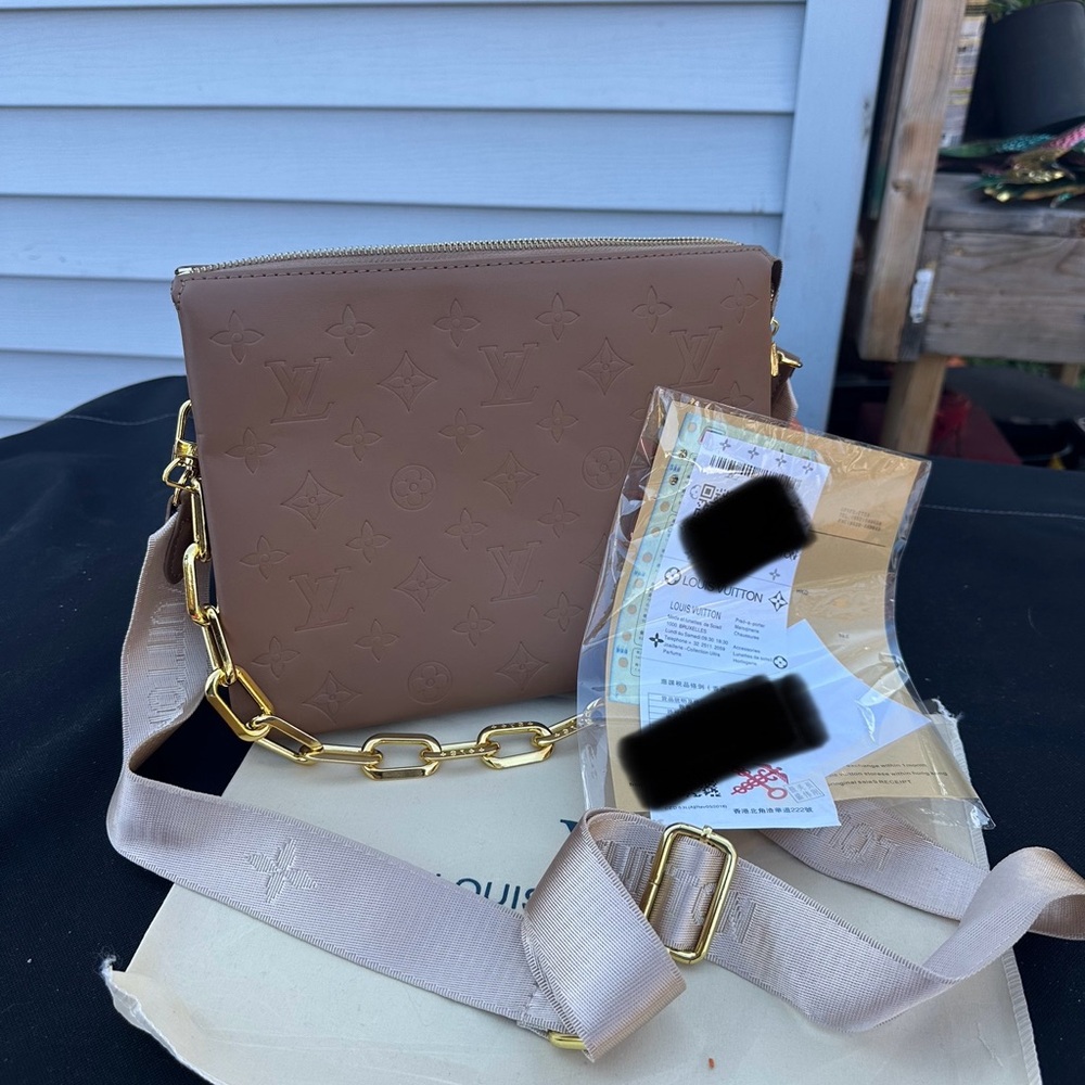 Elegant Tan/ Brown Crossbody Bag with Gold Chain